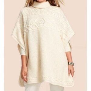 RALPH LAUREN CREAM WOOL ALPACA BLEND CABLE KNIT SWEATER PONCHO SIZE S/M